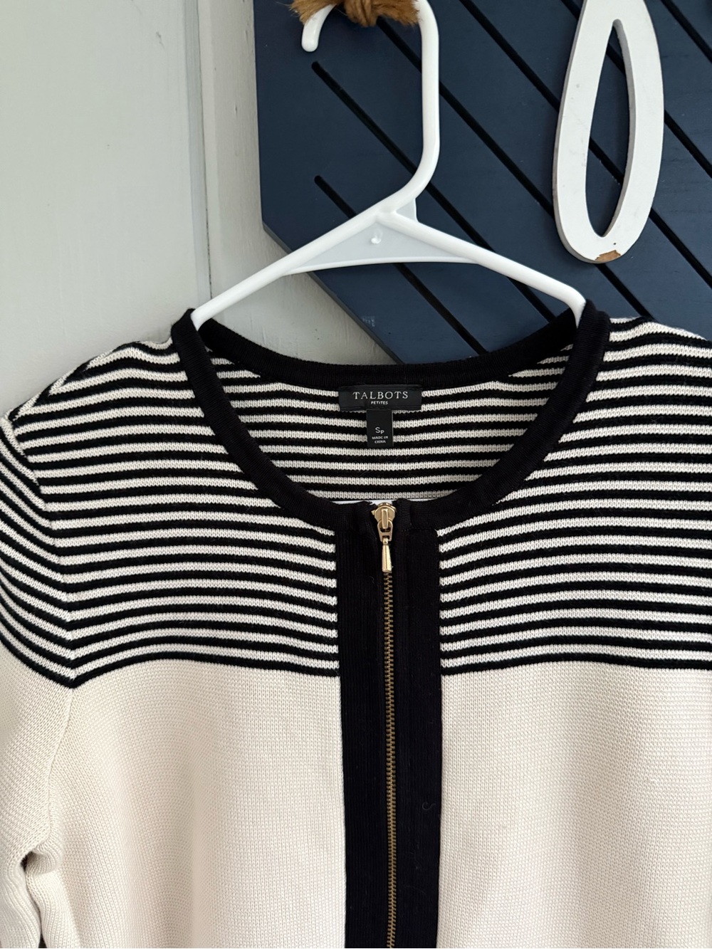 Talbots Black & Cream Striped Knit Cardigan - Picture 3 of 3